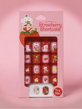 Strawberry Shortcake Press-On Nails 18 —Count Pink Strawberry Design Brand New